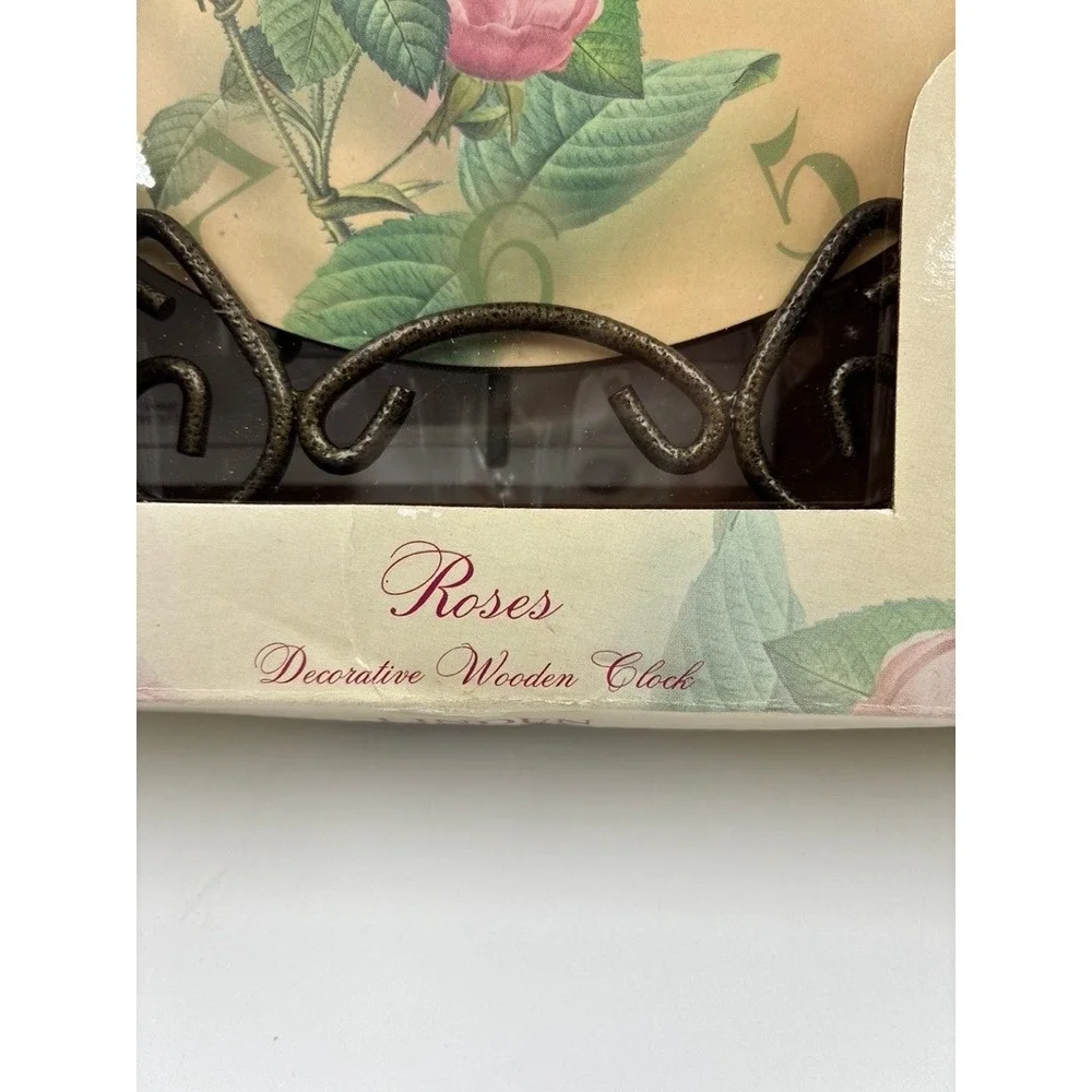 NEW Linden Roses Decorative Plate Clock Vintage Floral Quartz Table Wall Stand